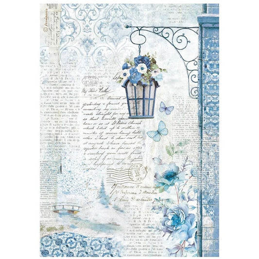 Stamperia A4 Rice Paper Blue Land Lamp (DFSA4785)