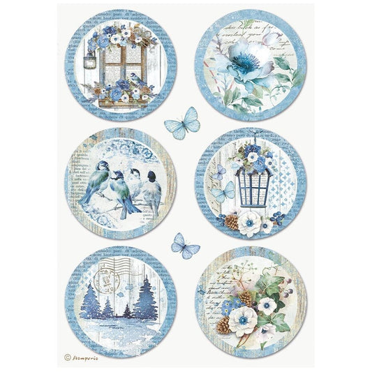 Stamperia A4 Rice Paper Blue Land Rounds (DFSA4788)