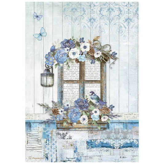 Stamperia A4 Rice Paper Blue Land Window (DFSA4790)