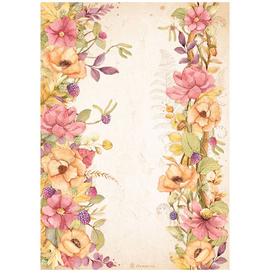 Stamperia A4 Rice Paper Woodland Floral Borders (DFSA4818)