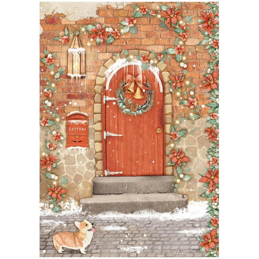 Stamperia All Around Christmas A4 Rice Paper Red Door (DFSA4804)