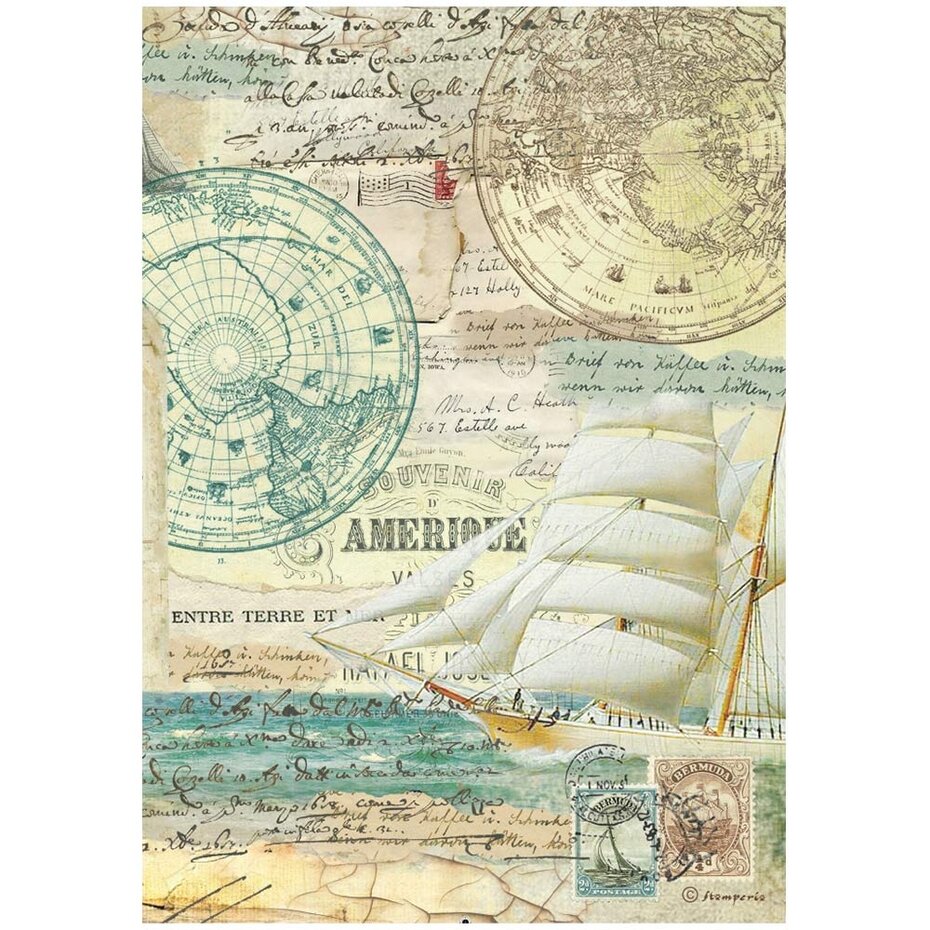 Stamperia A4 Rice Paper Around the World Sailing Ship (DFSA4773)