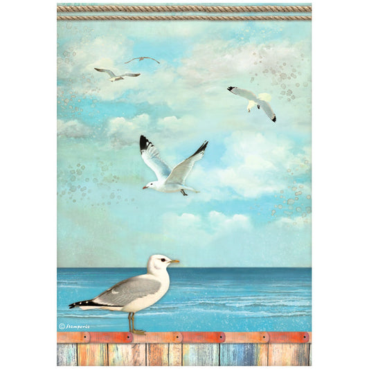 Stamperia Blue Dream A4 Rice Paper Seagulls (DFSA4747)