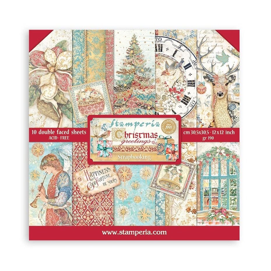 Stamperia Christmas Greetings 12x12 Inch Paper Pack (SBBL137)