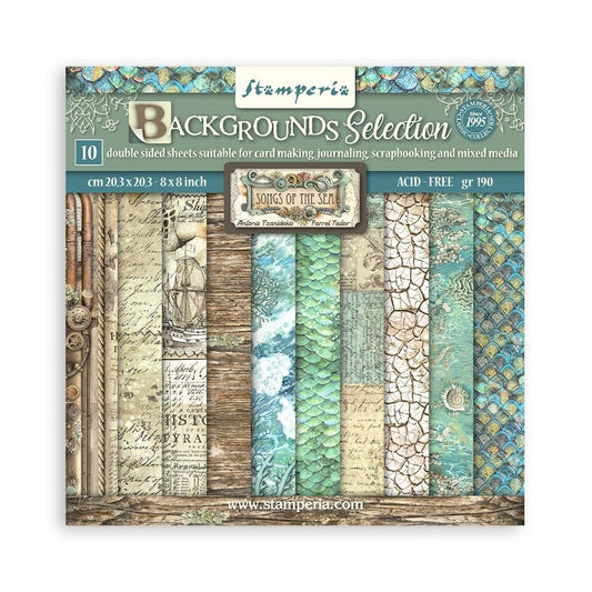 Stamperia Songs of the Sea Backgrounds 8x8 Inch Paper Pack (SBBS91)