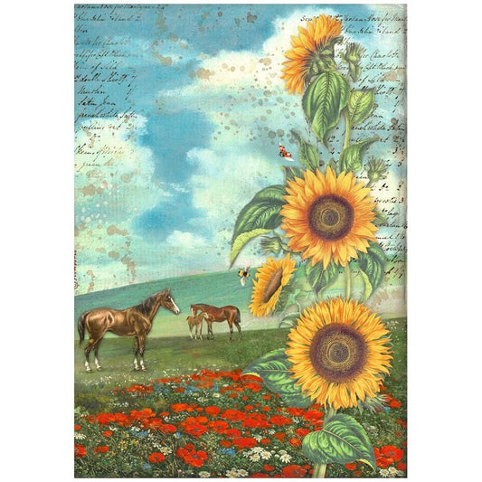 Stamperia Sunflower Art A4 Rice Paper Sunflower Art and Horses (DFSA4767)