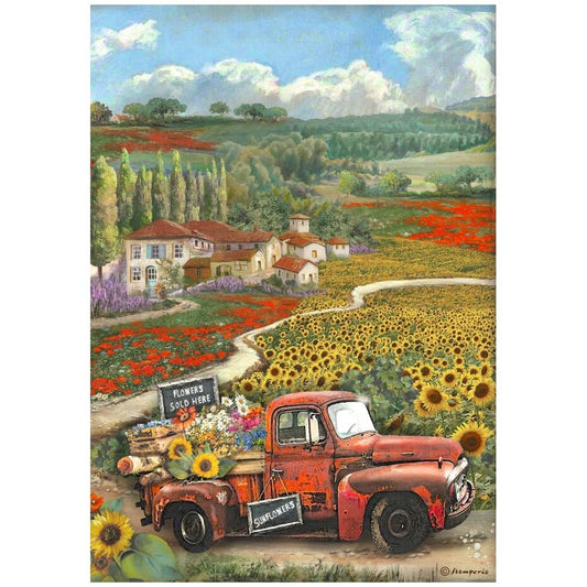 Stamperia Sunflower Art A4 Rice Paper Vintage Car (DFSA4769)