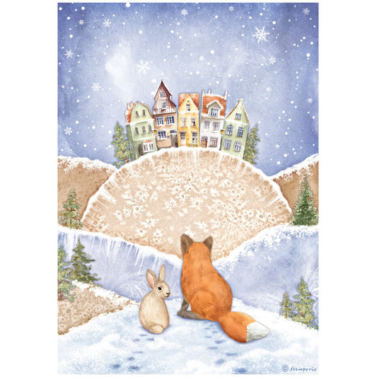 Stamperia Winter Valley A4 Rice Paper Fox and Bunny (DFSA4797)