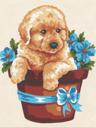 Puppy in Flower Pot - Collection d'Art Tapestry Kit CD3140K