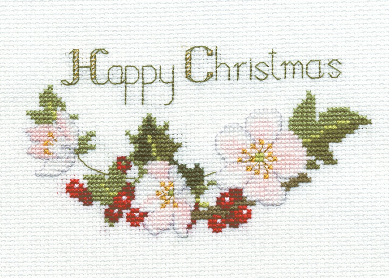 Christmas Roses - Christmas Card - Derwentwater Designs Cross Stitch Kit DWCDX01