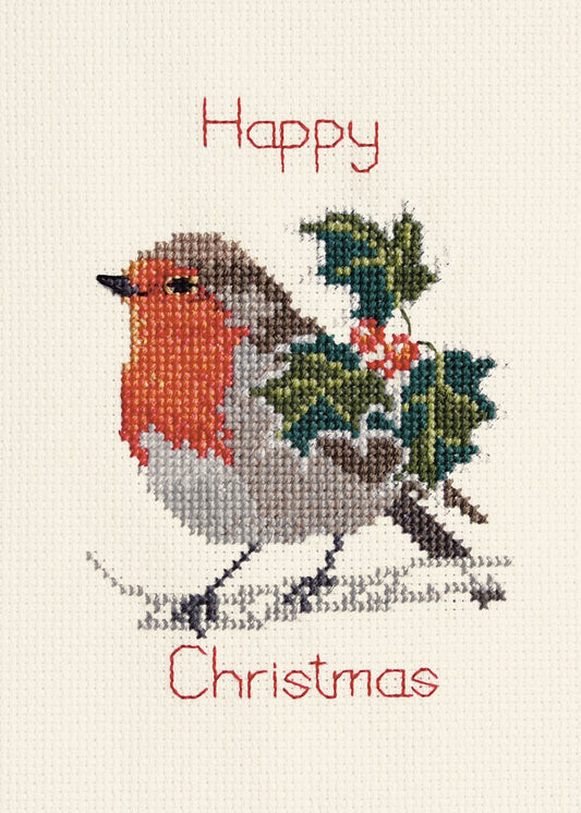 Holly and Robin - Christmas Card - Derwentwater Designs Cross Stitch Kit DWCDX18