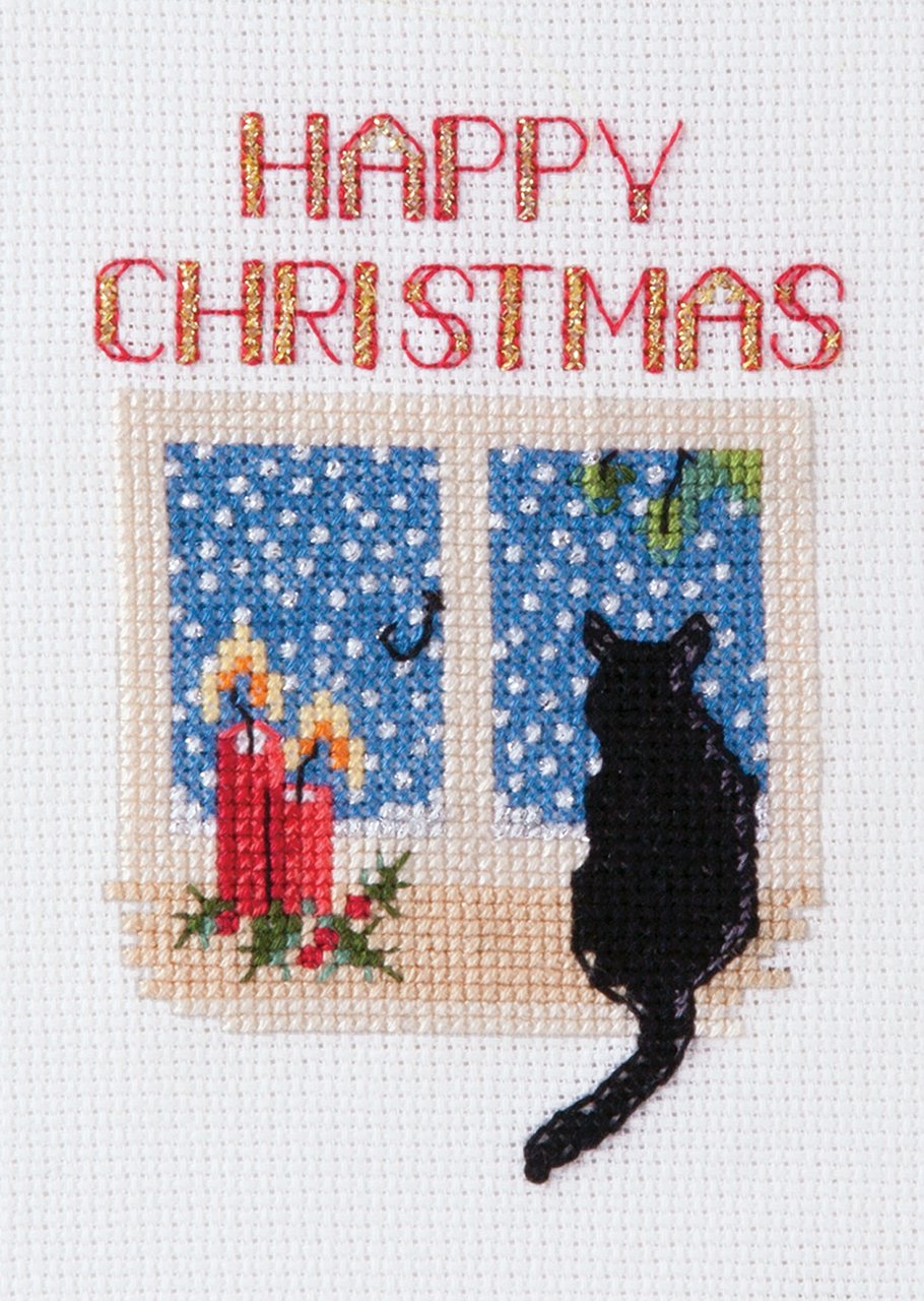 Christmas Cat - Christmas Card - Derwentwater Designs Cross Stitch Kit DWCDX48