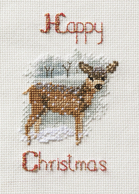 Deer in a Snowstorm - Christmas Card - Derwentwater Designs Cross Stitch Kit DWCDX56