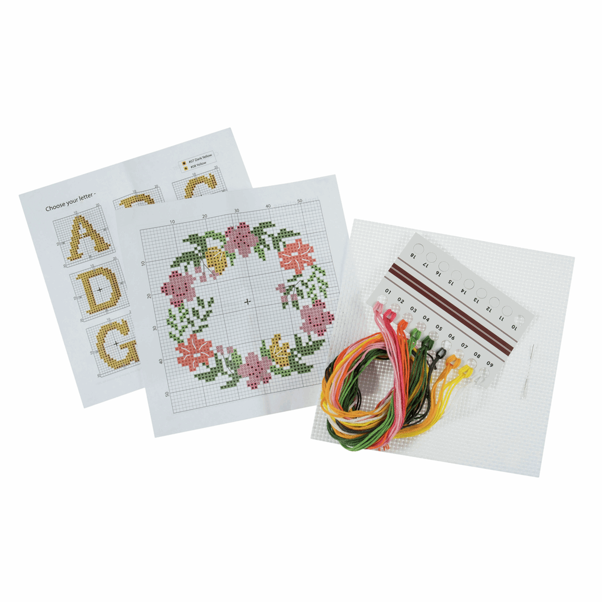 Floral Wreath Monogram  - Trimits Counted Cross Stitch Kit GCS47