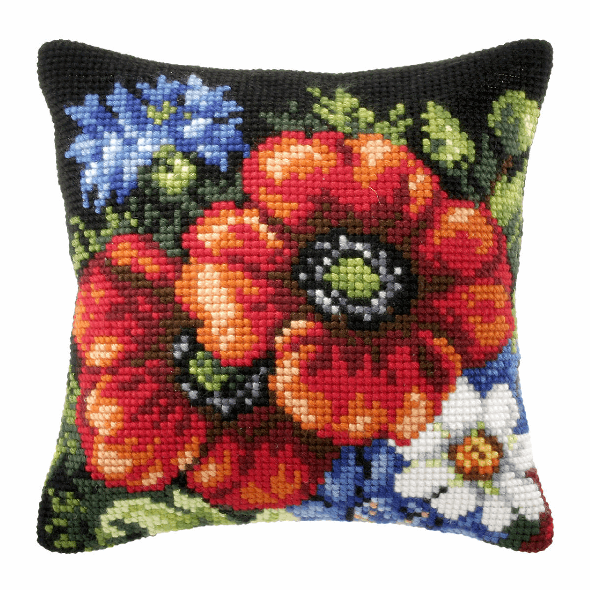 Wildflowers on Black Background - Orchidea Cushion Cross Stitch Kit ORC.9116