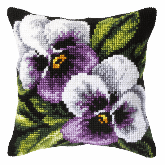 Pansies on Black Background - Orchidea Cushion Cross Stitch Kit ORC.9244