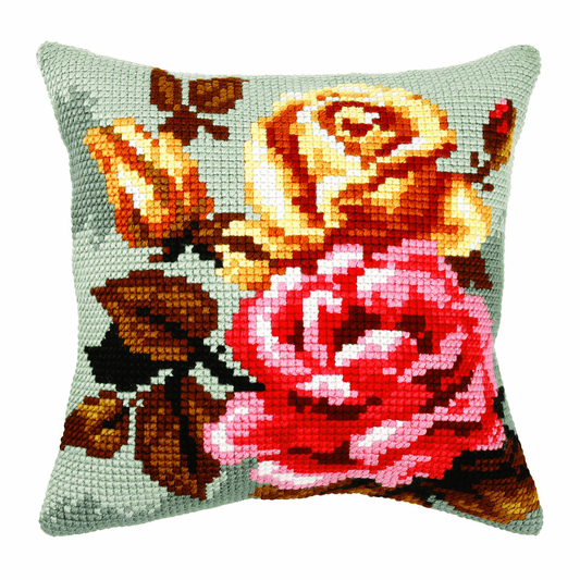 Roses on Grey Background- Orchidea Cushion Cross Stitch Kit ORC.9357