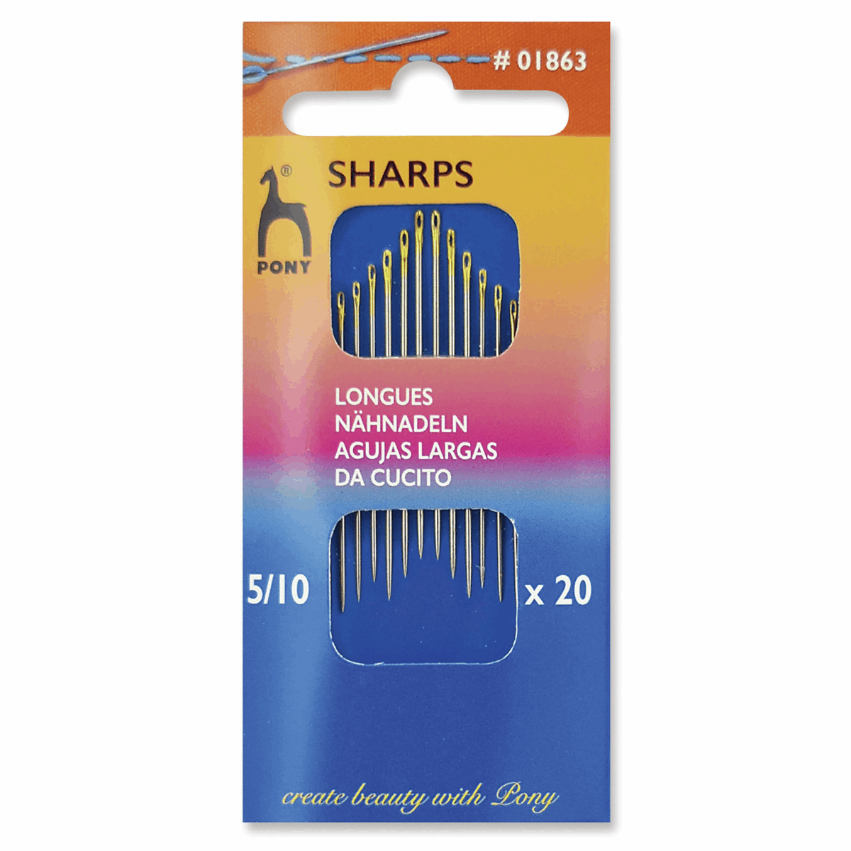 Pony Hand Sewing Needles - Sharps - Gold Eye Size 5 to 10