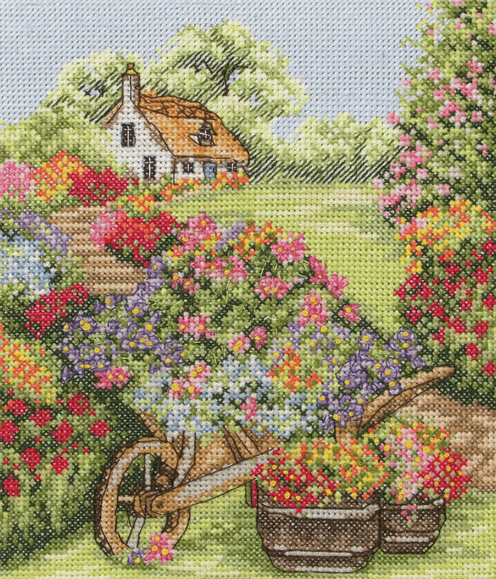 Floral Wheelbarrow  - Anchor Cross Stitch Kit PCE749