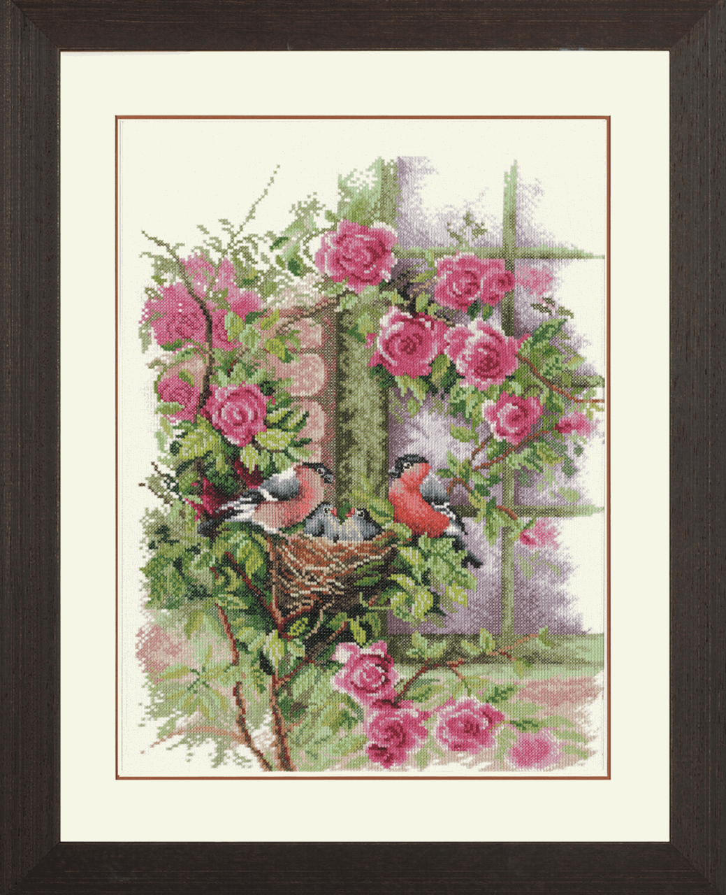 Nesting Birds in Rambler Rose - Lanarte Cross Stitch Kit PN-0008020