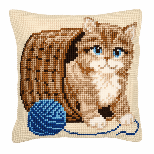 Kitten With Wool Cushion - Vervaco Cross Stitch Kit PN-0008534