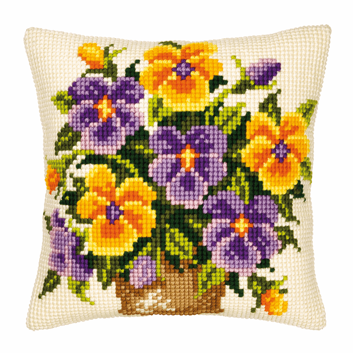 Yellow and Purple Pansies Cushion - Vervaco Cross Stitch Kit PN-0008547