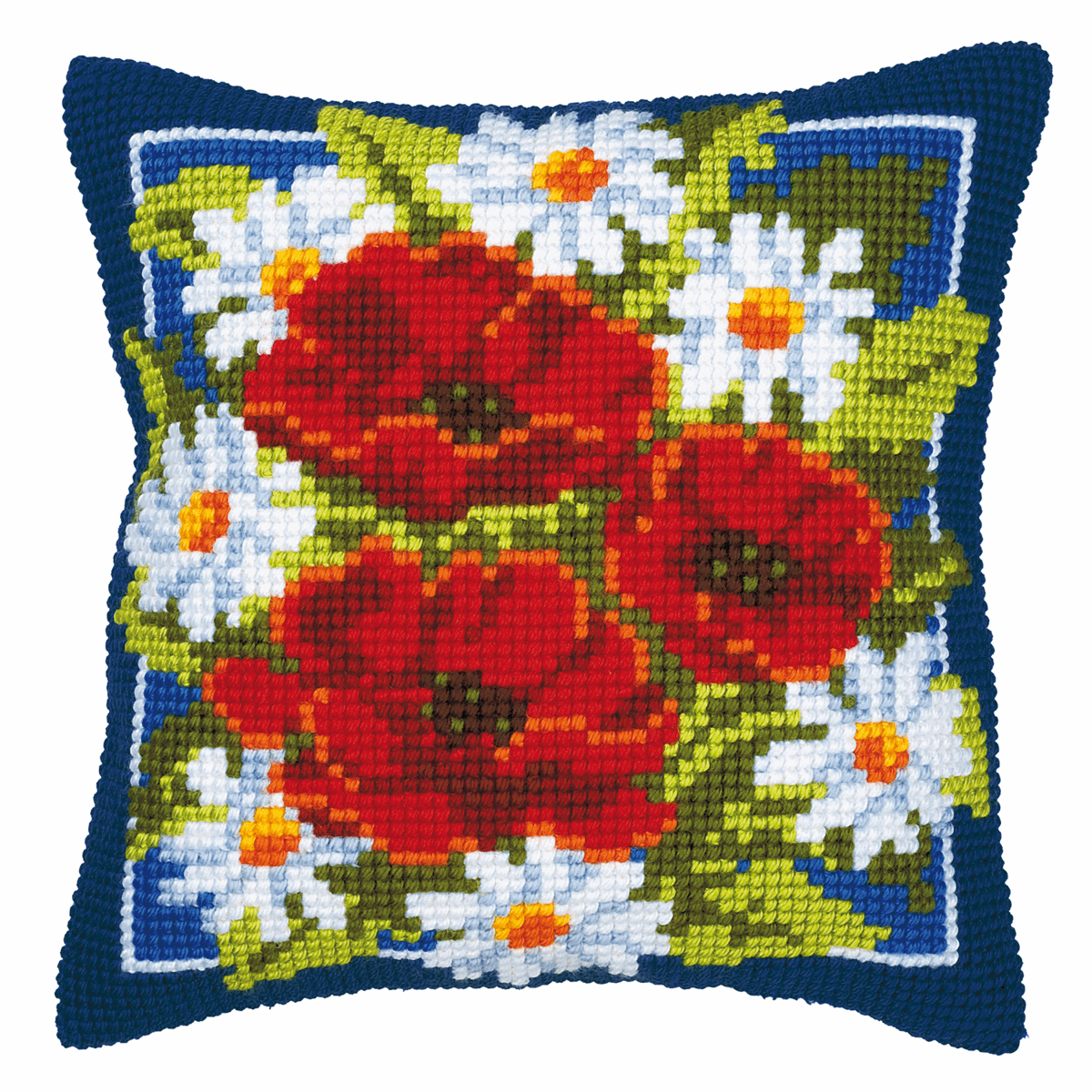 Poppies (Blue Background) - Vervaco Cushion Cross Stitch Kit PN-0008615