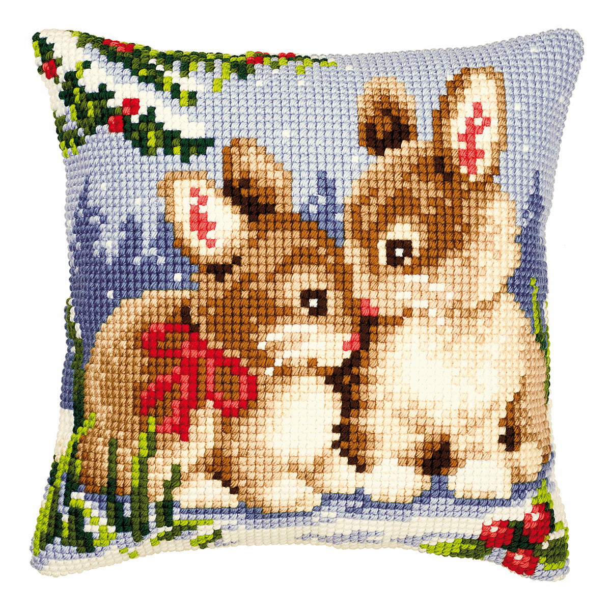 Winter Scene Bunnies - Vervaco Cushion Cross Stitch Kit PN-0008683