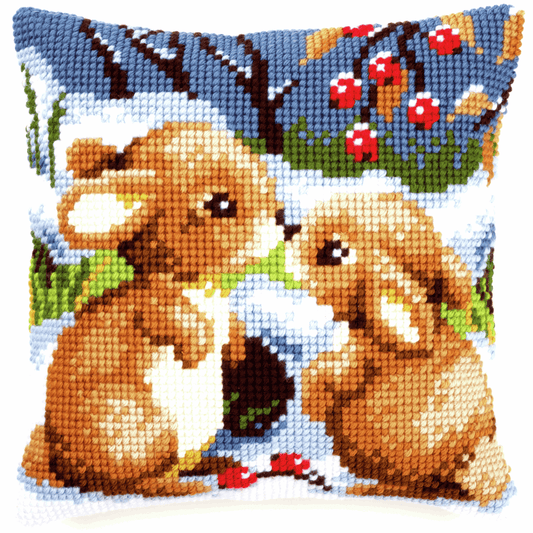 Snow Rabbits - Vervaco Cushion Cross Stitch Kit PN-0021832