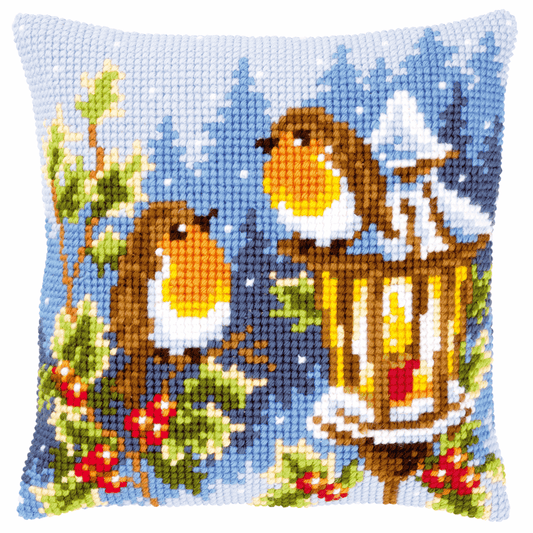 Robins at the Lantern  - Vervaco Cushion Cross Stitch Kit PN-0145077