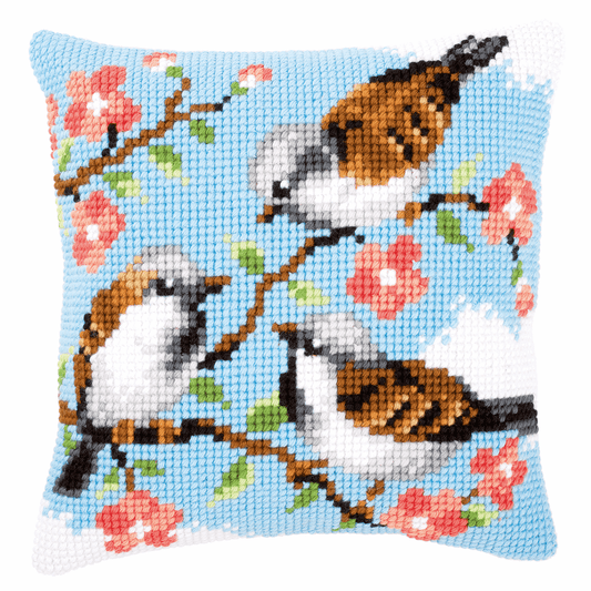 Birds Between Flowers  - Vervaco Cushion Cross Stitch Kit PN-0145156