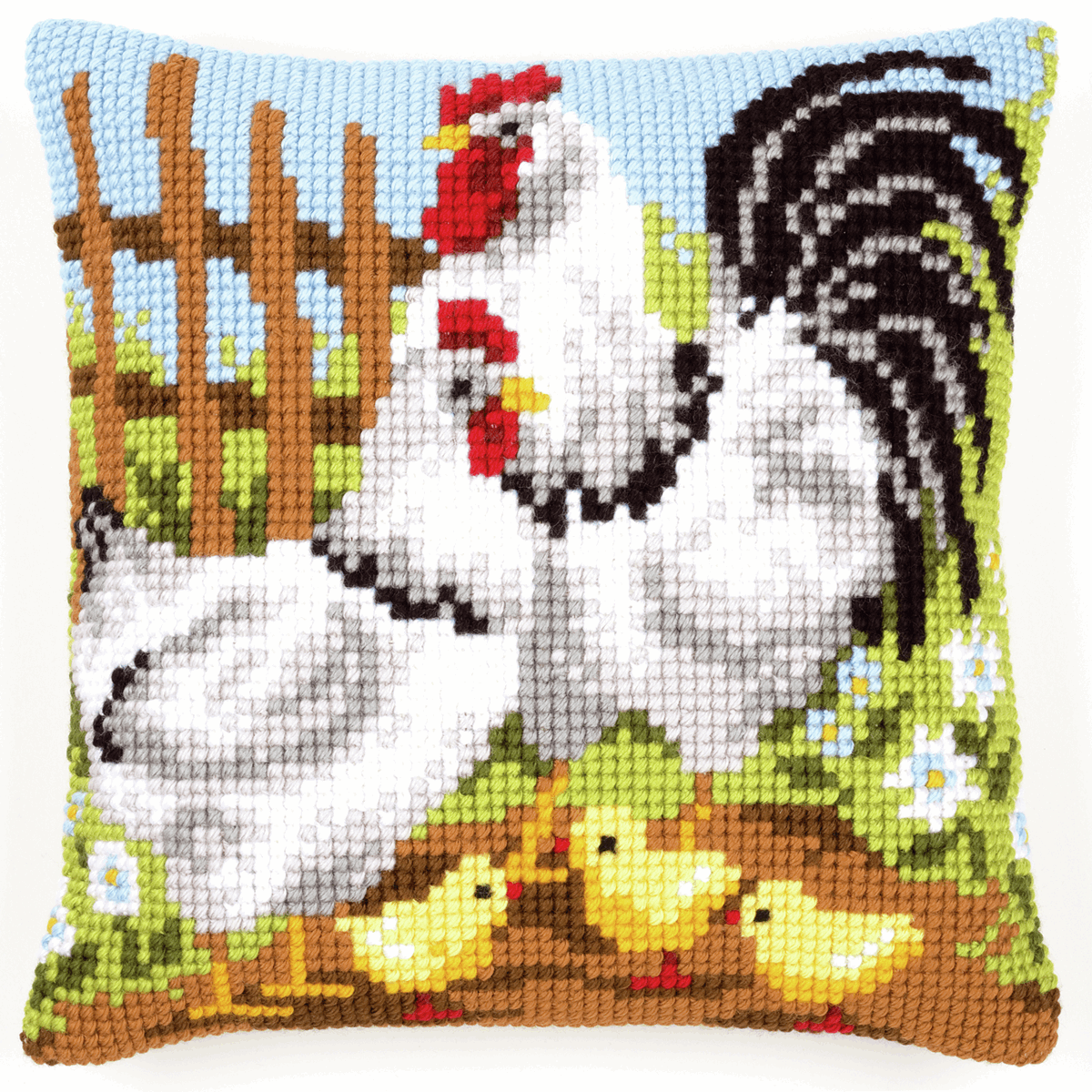 Rooster Family  - Vervaco Cushion Cross Stitch Kit PN-0146209