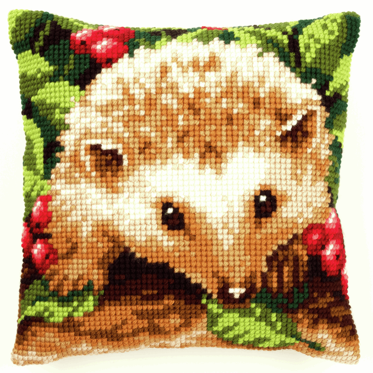 Hedgehog With Berries  - Vervaco Cushion Cross Stitch Kit PN-0146403