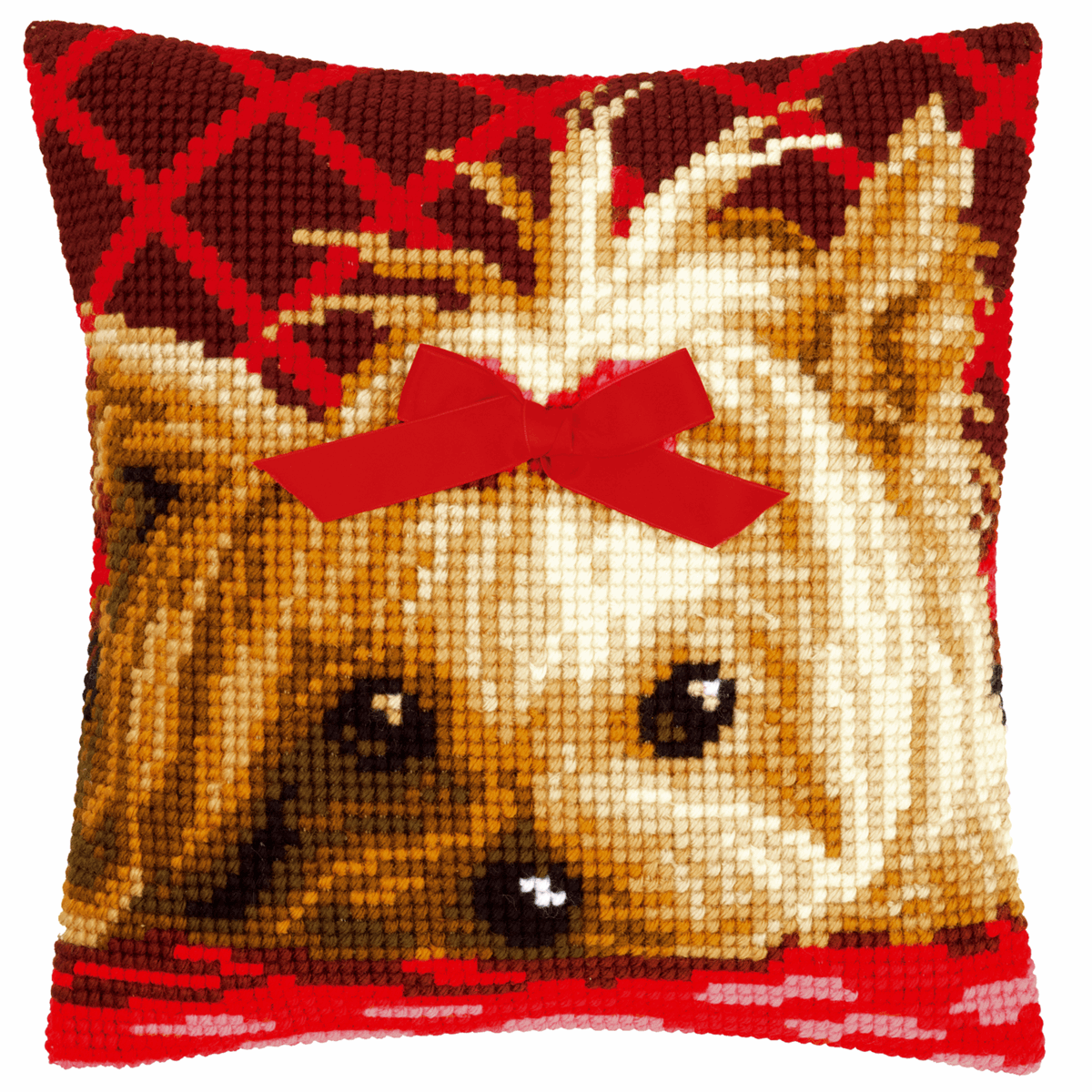 Yorkshire With a Bow  - Vervaco Cushion Cross Stitch Kit PN-0146989