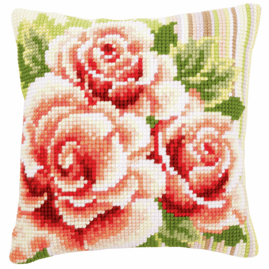 Pink Roses  - Vervaco Cushion Cross Stitch Kit PN-0147148