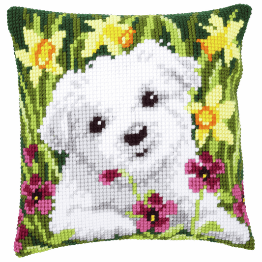 Westie in Daffodils  - Vervaco Cushion Cross Stitch Kit PN-0147569