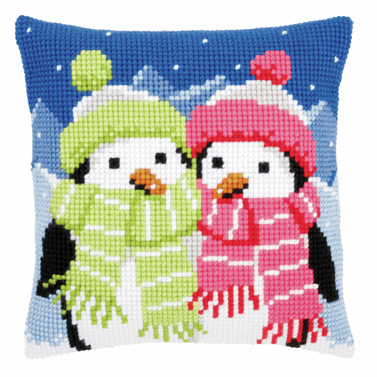 Penguins with Scarf  - Vervaco Cushion Cross Stitch Kit PN-0147690