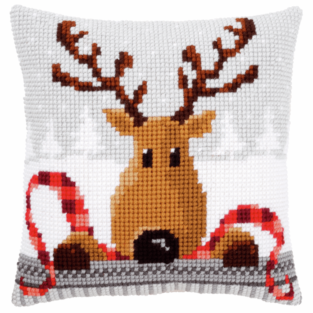 Reindeer with a Red Scarf - Vervaco Cushion Cross Stitch Kit PN-0148051
