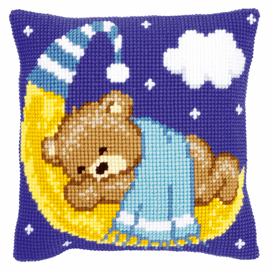 Teddy on the Moon: Blue - Vervaco Cushion Cross Stitch Kit PN-0148196