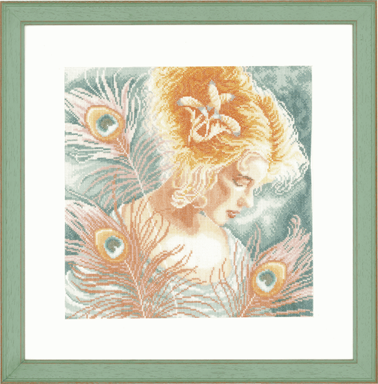 Young Woman with Peacock Feathers (Linen) - Lanarte Cross Stitch Kit PN-0148264