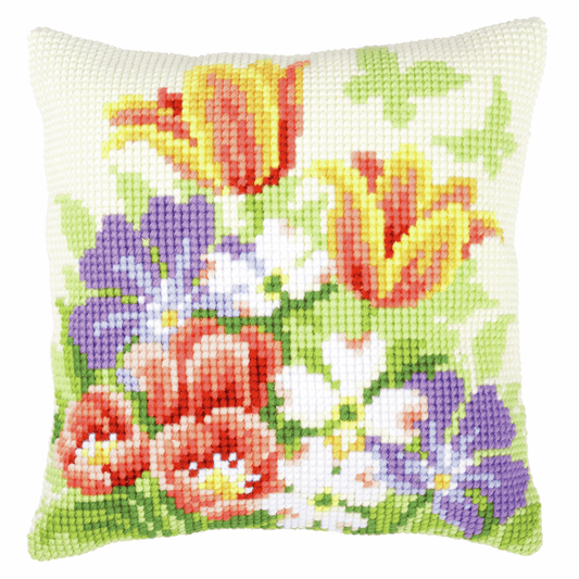 Spring Flowers - Vervaco Cushion Cross Stitch Kit PN-0148459