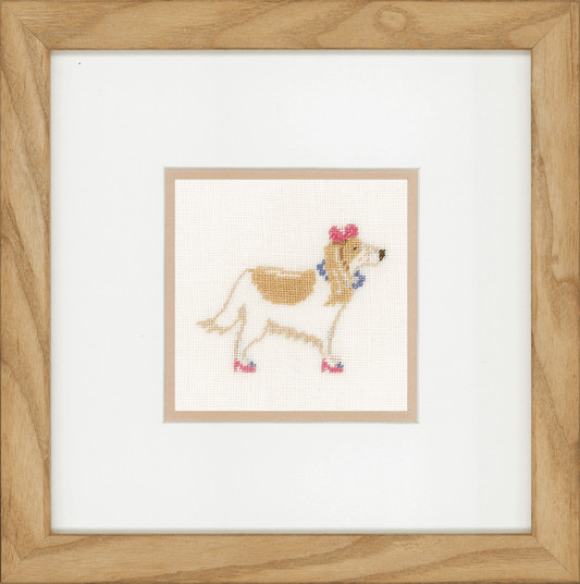 Dog with Pink Bow (Linen) - Lanarte Cross Stitch Kit PN-0148695