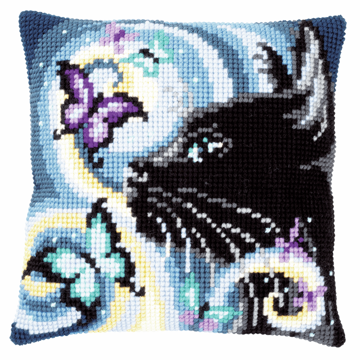 Cat With Butterflies - Vervaco Cushion Cross Stitch Kit PN-0149061