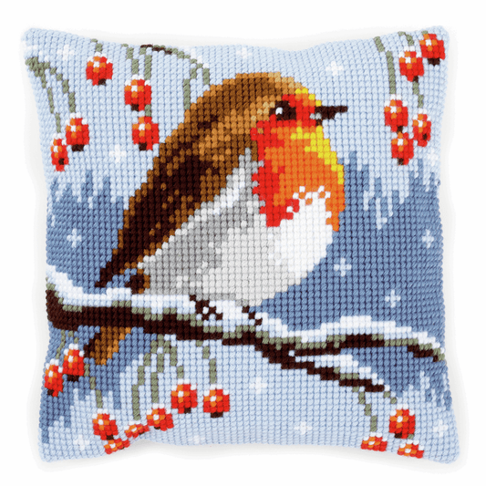 Red Robin in the Winter - Vervaco Cushion Cross Stitch Kit PN-0149810