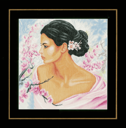 Lady with Blossoms (Linen) - Lanarte Cross Stitch Kit PN-0155690