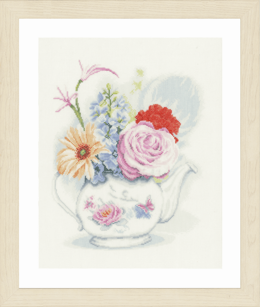 Flowers in Teapot (Linen) - Lanarte Cross Stitch Kit PN-0155692