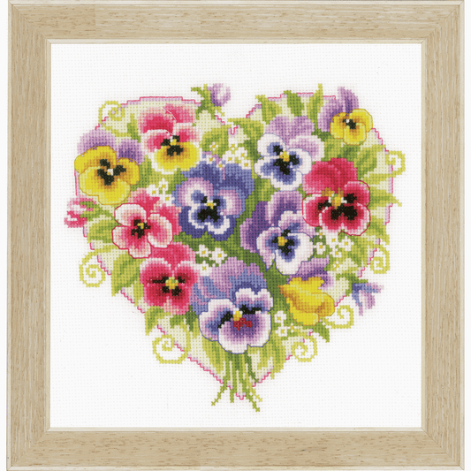 Pansies in Heart Shape  -  Vervaco Counted Cross Stitch Kit PN-0170404