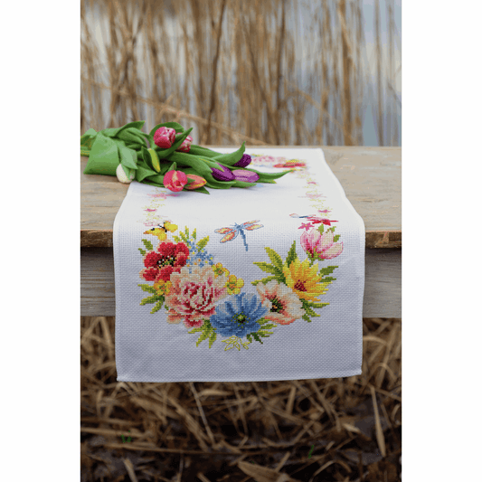 Colourful Flowers Table Runner - Vervaco Cross Stitch Kit PN-0183727