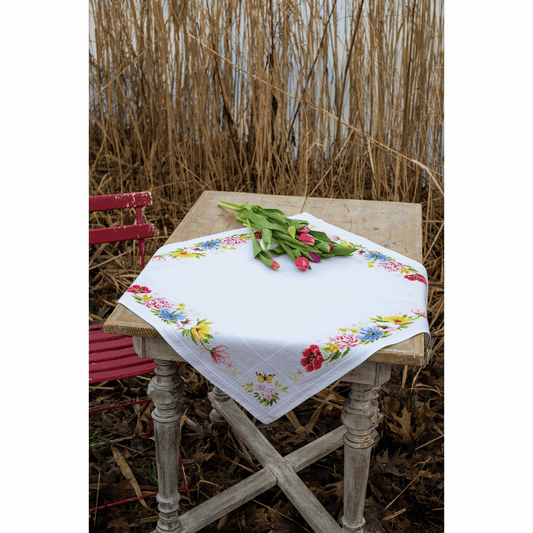 Colourful Flowers Table Cloth - Vervaco Cross Stitch Kit PN-0183789