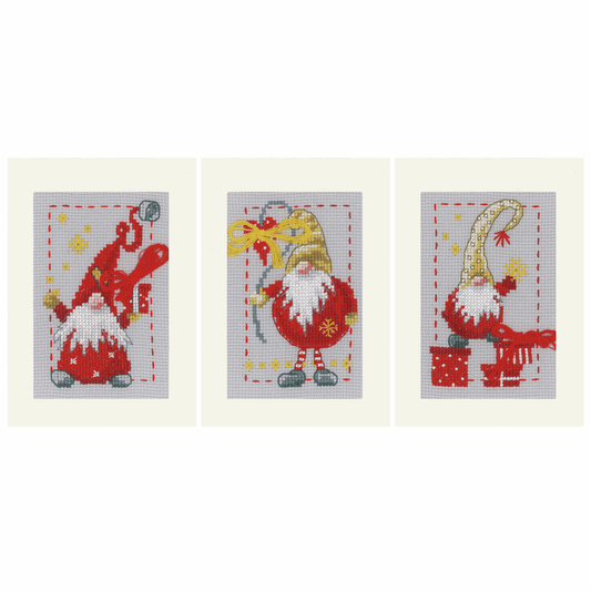 Christmas Gnomes, Set of 3 Greeting Cards - Vervaco Cross Stitch Kit PN-0185078